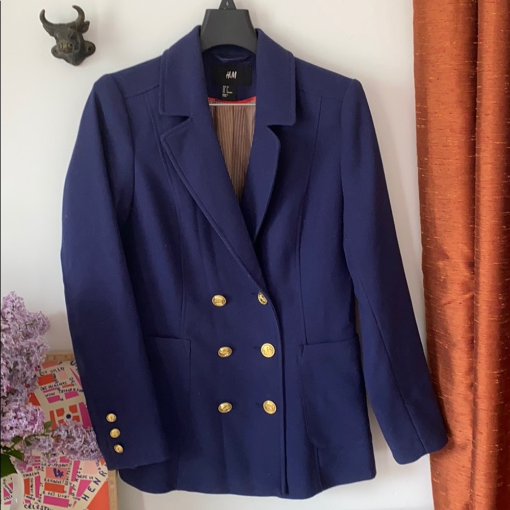 H&M double breasted blue blazer, size 6